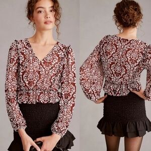 Anthropologie‎ Jacquard Peasant Blouse